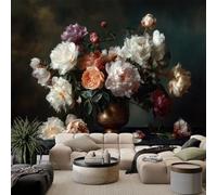 WHUOEUCO Papier Peint Panoramique 3D Vase De Roses Et De Pivoines 500x280 cm Papier Peint Mural Poster Intissé, pour Chambre, Salon, Couloir, Restaurant Murale Décoration