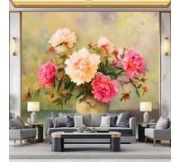 WHUOEUCO Papier Peint Panoramique 3D Vase Vintage Avec Pivoines 200x140 cm Papier Peint Intissé Tapisserie Poster Mural pour Salon Chambre Bureau Décoration Murale