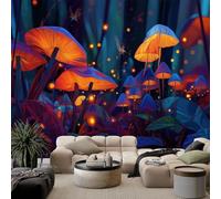 WHUOEUCO Papier Peint Panoramique champignons lumineux de la forêt 300x210 cm Poster Geant Mural, Papier Peint Intissé Mural pour Chambre Salon Canapé TV Fond Décoration Murale