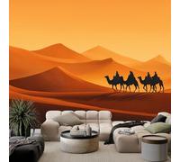 WHUOEUCO Papier Peint Panoramique Coucher De Soleil Dans Le Désert Avec Des Chameaux 250x175 cm Papier Peint Intissé Moderne, Murale Poster 3D Tapisserie pour Salon Chambre Office Fond TV Décoration