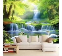 WHUOEUCO Papier Peint Panoramique Cygne Cascade De La Jungle Verte 500x280 cm Poster Geant Mural, Papier Peint Intissé Mural pour Chambre Salon Canapé TV Fond Décoration Murale