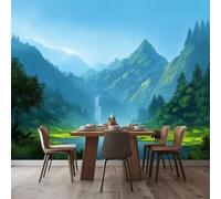WHUOEUCO Papier Peint Panoramique Dinosaures Vue Sur Montagne 350x256 cm Poster Geant Mural, Papier Peint Intissé Mural pour Chambre Salon Canapé TV Fond Décoration Murale