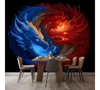 WHUOEUCO Papier Peint Panoramique Dragon D'Eau Feu Dessin Animé 350x256 cm Poster Geant Mural, Papier Peint Intissé Mural pour Chambre Salon Canapé TV Fond Décoration Murale