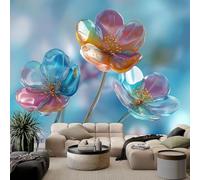 WHUOEUCO Papier Peint Panoramique Fleurs En Vitrail 300x210 cm Papier Peint Intissé Moderne, Murale Poster 3D Tapisserie pour Salon Chambre Office Fond TV Décoration