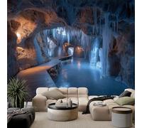 WHUOEUCO Papier Peint Panoramique Grottes sculptures de glace ponts de bois 400x280 cm Papier Peint Murale Intissé 3D, Tapisserie Poster Decoration Murale pour Chambre Salon Bureau