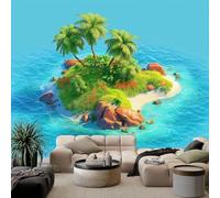 WHUOEUCO Papier Peint Panoramique îles de dessin animé palmiers 350x256 cm Poster Geant Mural, Papier Peint Intissé Mural pour Chambre Salon Canapé TV Fond Décoration Murale