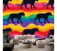 WHUOEUCO Papier Peint Panoramique Intissé 3D Guépard Des Animaux Arc-En-Ciel 350x256 cm Poster Mural XXL, Tapisserie Murale Moderne pour Salon Chambre Bureau, Revêtement Mural