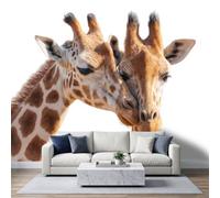WHUOEUCO Papier Peint Panoramique Intissé Dessin Animé Animaux | Tapisserie Murales Girafes Bisou Papier Peint Poster Photo 400x280 cm, Décoration Fresque Mural pour Salon Chambre Enfant