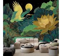 WHUOEUCO Papier Peint Panoramique Lotus Oiseau Montagne 500x280 cm Papier Peint Murale Intissé 3D, Tapisserie Poster Decoration Murale pour Chambre Salon Bureau