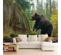 WHUOEUCO Papier Peint Panoramique Mur De Roche D'Ours Brun Dans Les Bois 350x256 cm Papier Peint Murale Intissé 3D, Tapisserie Poster Decoration Murale pour Chambre Salon Bureau