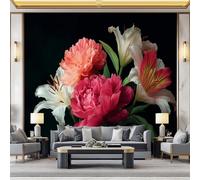 WHUOEUCO Papier Peint Panoramique Rétro Fleurs Pivoine 200x140 cm Poster Geant Mural, Papier Peint Intissé Mural pour Chambre Salon Canapé TV Fond Décoration Murale