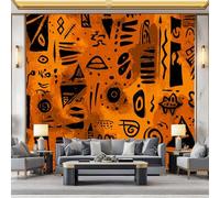 WHUOEUCO Papier Peint Panoramique Rune Marron Rétro 200x140 cm Poster Geant Mural, Papier Peint Intissé Mural pour Chambre Salon Canapé TV Fond Décoration Murale