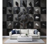 WHUOEUCO Papier Peint Panoramique Salon Échiquier Jeu Échecs | Papier Peint Photo Intissé Grille Gris Noir Échiquier Poster Tapisserie Mural 200x140 cm pour Chambre, Décor Fond TV