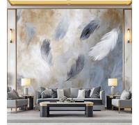 WHUOEUCO Papier Peint Panoramique Shabby Chic Plumes 500x280 cm Papier Peint Murale Intissé 3D, Tapisserie Poster Decoration Murale pour Chambre Salon Bureau