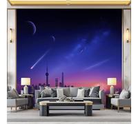 WHUOEUCO Papier Peint Panoramique Ville Scène Nocturne Shanghai 400x280 cm Poster Geant Mural, Papier Peint Intissé Mural pour Chambre Salon Canapé TV Fond Décoration Murale