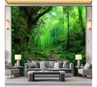 WHUOEUCO Papier Peint Paysage Jungle Verte 300x210 cm Papier Peint Panoramique Effet 3D, Peinture Murale intissé Grande, pour Moderne Salon Chambre TV Fond