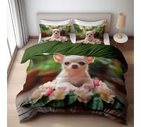 WHUOEUCO Parure de lit 140x200cm Animaux Chiens Fleurs Housses de Couette Microfibre Brossée Douce, Parure Couette 3 Pièces avec Fermetures éclair, Facile d'entretien