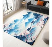 WHUOEUCO Tapis de Salon Lavable 160x230cm Fleurs De Pêcher Pies Montagnes Tapis Chambre Poils Courts Doux, Antidérapant et Durable, pour Salon l'entrée Chambre Nursery