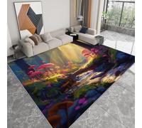 WHUOEUCO Tapis de Salon Lavable Champignons du Sentier Forestier 80x150cm Poils Courts Super Doux Antidérapant Grand Tapis pour Chambre, Salle à Manger, Chambre d’Enfant, Bureau