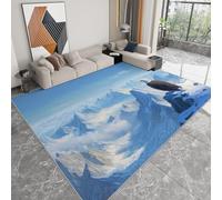 WHUOEUCO Tapis de Salon Lavable Montagnes Bleues Enneigées Aigles 140x200cm Poils Courts Super Doux Antidérapant Grand Tapis pour Chambre, Salle à Manger, Chambre d’Enfant, Bureau