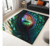 WHUOEUCO Tapis Enfant 140x200cm Écailles De Dragon Vert Yeux Tapis Salon Grande Poils Courts Doux, Design Antidérapant Moderne, pour Cuisine, Salle à Manger, Bureau et Chambre