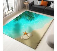 WHUOEUCO Tapis Poils Courts Moderne 120x180cm Plage Coquillages Palmiers Tapis Salon Lavables Antidérapant Doux, Effet Impression 3D, pour Chambre Cuisine Salle à Manger Bureau