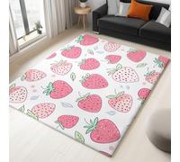WHUOEUCO Tapis Poils Courts Moderne 160x230cm Fraise Rose De Dessin Animé Tapis Salon Lavables Antidérapant Doux, Effet Impression 3D, pour Chambre Cuisine Salle à Manger Bureau