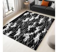 WHUOEUCO Tapis Poils Courts Moderne 180x240cm Vague Noire Tapis Salon Lavables Antidérapant Doux, Effet Impression 3D, pour Chambre Cuisine Salle à Manger Bureau