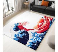 WHUOEUCO Tapis Poils Courts Moderne 60x120cm Vague Japonaise Tapis Salon Lavables Antidérapant Doux, Effet Impression 3D, pour Chambre Cuisine Salle à Manger Bureau