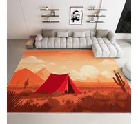 WHUOEUCO Tapis Poils Courts Moderne Cactus du Désert Orange 80x150cm Tapis Salon Lavables Antidérapant Doux, Effet Impression 3D, pour Chambre Cuisine Salle à Manger Bureau