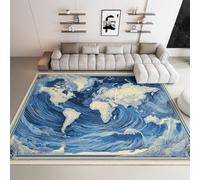 WHUOEUCO Tapis Poils Courts Moderne Carte De La Vague Bleue 120x180cm Tapis Salon Lavables Antidérapant Doux, Effet Impression 3D, pour Chambre Cuisine Salle à Manger Bureau