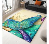 WHUOEUCO Tapis Salon 120x180cm Coquillages Et Poissons Perliers Tapis Poil Ras Moderne Doux et Antidérapant, pour Salon Chambre Bureau & Durable & Lavable en Machine