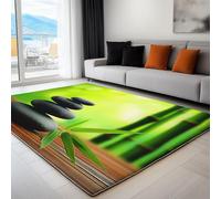 WHUOEUCO Tapis Salon 140x200cm Bambou Vert Galets Tapis Lavables avec Dos Antidérapant, Design Poils Courts Moderne, pour Chambre Adulte Enfant, Salle à Manger, Cuisine