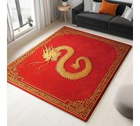 WHUOEUCO Tapis Salon 160x230cm Totem du Dragon Doré Tapis Lavables avec Dos Antidérapant, Design Poils Courts Moderne, pour Chambre Adulte Enfant, Salle à Manger, Cuisine