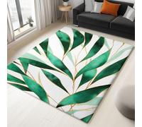 WHUOEUCO Tapis Salon 80x150cm Feuilles De Palmier Vertes Tapis Lavables avec Dos Antidérapant, Design Poils Courts Moderne, pour Chambre Adulte Enfant, Salle à Manger, Cuisine