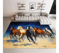 WHUOEUCO Tapis Salon Cheval Au Galop 60x120cm Tapis Lavables avec Dos Antidérapant, Design Poils Courts Moderne, pour Chambre Adulte Enfant, Salle à Manger, Cuisine