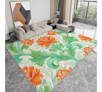 WHUOEUCO Tapis Salon Impression 3D Fleurs Orange-Vert 80x150cm Tapis Moderne Poils Courts Doux Antidérapant Lavable pour Chambre Enfant