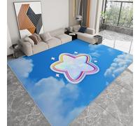 WHUOEUCO Tapis Salon Moderne Poils Courts Ciel Bleu Nuages Blancs Étoiles 160x230cm Tapis Lavable Antidérapant Doux pour Chambre, Cuisine, Salle à Manger et Bureau