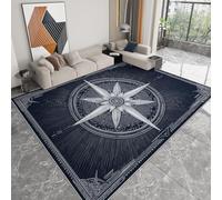 WHUOEUCO Tapis Salon Poils Courts Moderne Boussole Bleue 180x240cm Tapis Lavable Doux et Antidérapant Impression 3D, pour Chambre Enfant Garçons Filles Adolescents
