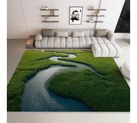 WHUOEUCO Tapis Salon Rivière De La Jungle Verte 60x120cm Tapis Poil Ras Moderne Doux et Antidérapant, pour Salon Chambre Bureau & Durable & Lavable en Machine
