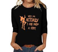Why Yes Actually I Can Drive A Stick Chemises d'Halloween pour femmes T-shirts de sorcière drôles grande taille Costumes d'Halloween à manches 3/4 Tenues de festival, Noir , XXXXXL