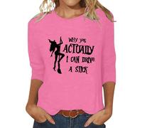 Why Yes Actually I Can Drive A Stick Chemises d'Halloween pour femmes T-shirts de sorcière drôles grande taille Costumes d'Halloween à manches 3/4 Tenues de festival, rose, XL