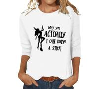 Why Yes Actually I Can Drive A Stick Chemises d'Halloween pour femmes T-shirts de sorcière drôles grande taille Costumes d'Halloween à manches 3/4 Tenues de festival, blanc, XXL