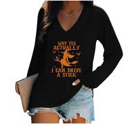 « Why Yes Actually I can drive a Stick » T-shirt col en V à manches longues T-shirt décontracté amusant, Noir , S