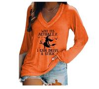 Why Yes Actually I Can Drive a Stick T-shirt col en V à manches longues T-shirt décontracté amusant, Orange, L