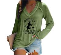 « Why Yes Actually I can drive a Stick » T-shirt col en V à manches longues T-shirt décontracté amusant, vert, S