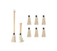 Whychstore Balai à badigeonner avec long manche en bois, brosse à sauce barbecue en fibre de coton avec 6 têtes de rechange pour glaçage de viandes et pâtisseries, passe au lave-vaisselle, outil de