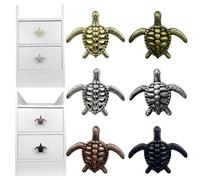 Whychstore Bouton de poignée de meuble en alliage de zinc en forme de tortue pour chambre d'enfant et chambre de jeune, étain ancien, finition dorée/argentée/noire (1 pièce)