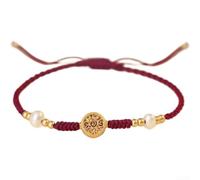 Whychstore Bracelet chinois avec 5 pièces d'empereur rouge pour corde tressée - Breloque porte-bonheur réglable pour femme - Protection porte-bonheur traditionnelle Feng Shui