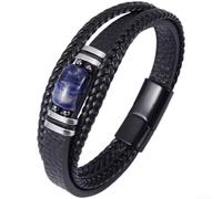 Whychstore Bracelet en pierre naturelle pour lui et elle - pour bracelet en cuir œil de tigre avec fermeture magnétique sécurisée - Design tribal Wrap Accent en acier inoxydable 23 cm